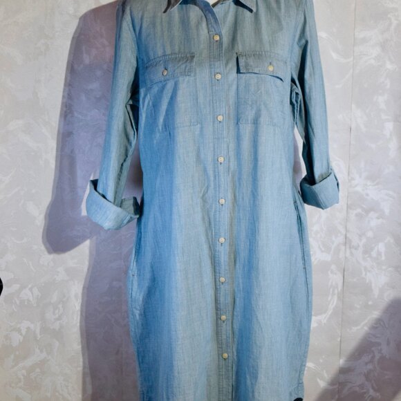 L.L. Bean Signature 2X Plus Size | Denim Chambray Tunic Shirt Dress | Vented - Picture 5 of 7